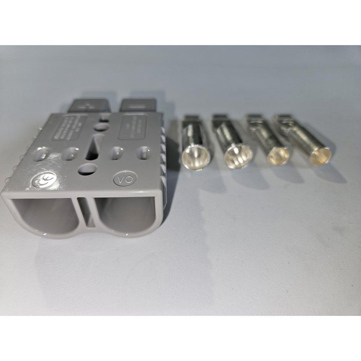 CONNETTORE BIPOLARE TIPO ANDERSON SB175 GRIGIO CON 2 CAPICORDA PER CAVO DA 25 mmq e 2 CAPICORDA PER CAVO DA 50 mmQ 175A 150 V MAX 79,4X55,6X25,4 (Conf. da 1 pz)