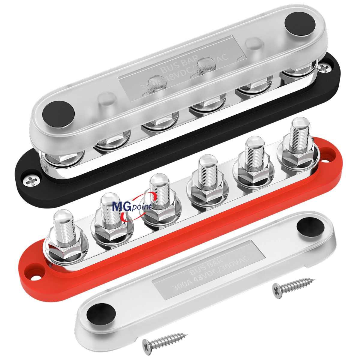 Bus bar 6 poli m10 - con coperchio base rossa 300 amp