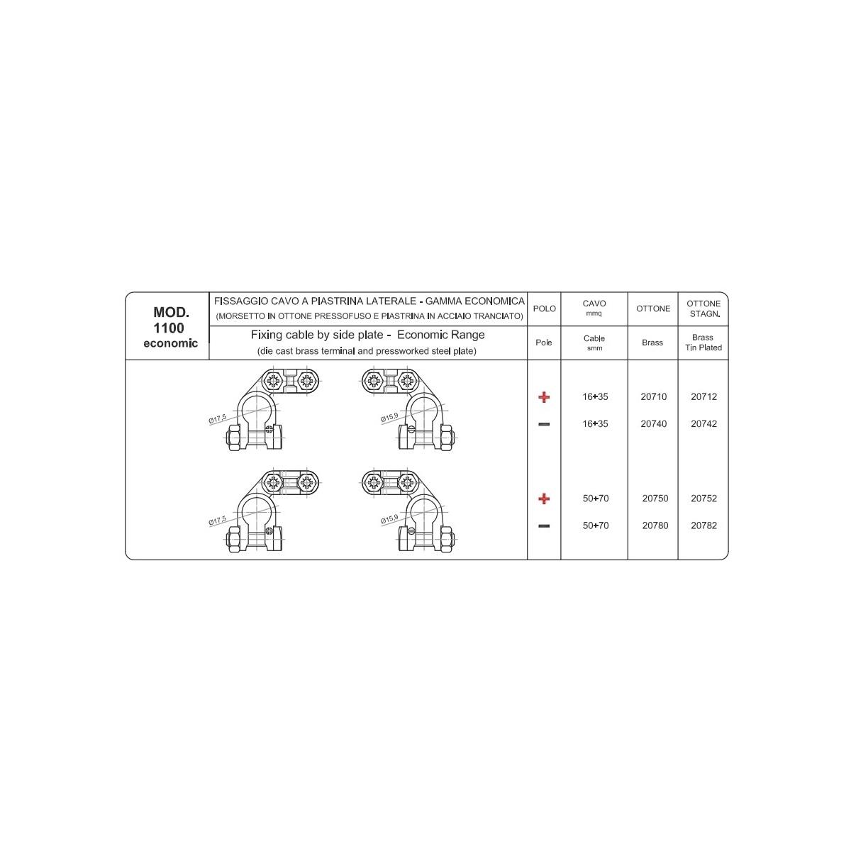 MORSETTO TIPO ALFA CAVO 50-70 MMQ POSIT. OTT. PIASTRINA IN ACCIAIO ( Conf. da 10 pz )