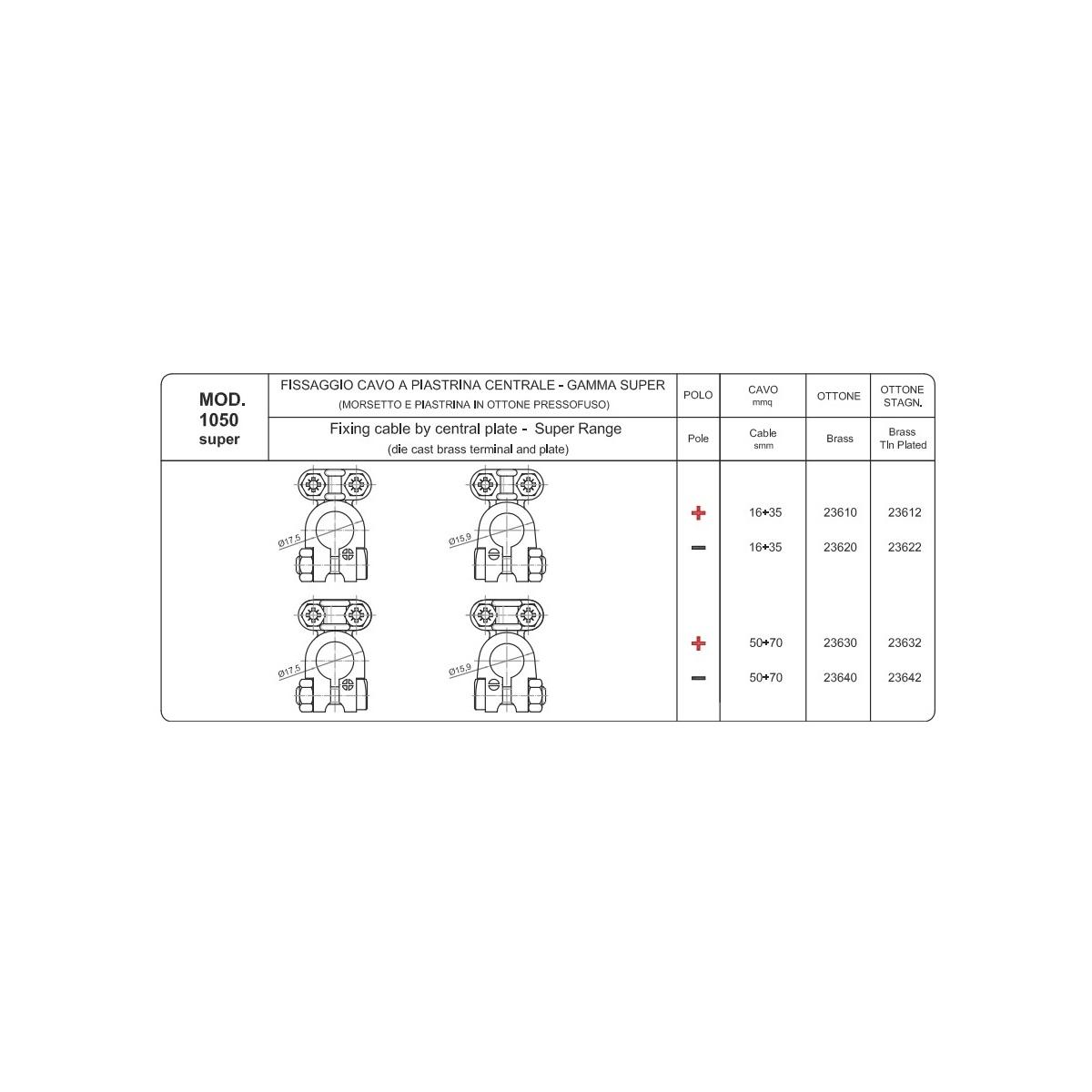 MORSETTO PIASTRINA CENTRALE IN OTT. PRESSOFUSO CAVO 16-35 MMQ NEGAT. OTT. ( Conf. da 10 pz )