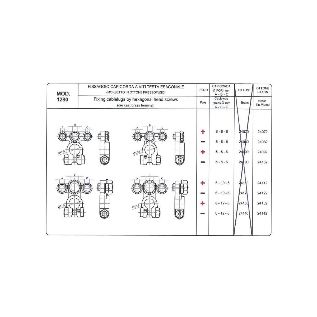 MORSETTO 3 VITI 6-10-6 NEGATIVO OTT. STAGNATO ( Conf. da 10 pz )