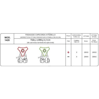 MORSETTO IN OTTONE CON POMELLO M8 VERDE NEGATIVO ( Conf. da 10 pz )