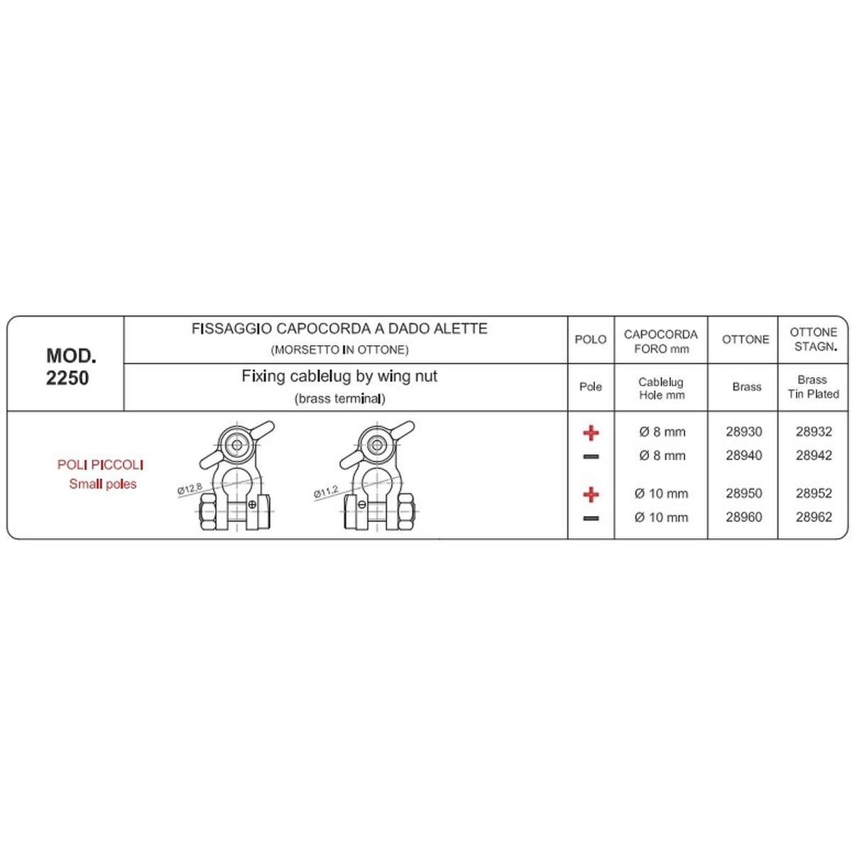 MORSETTO POLI PICCOLI CON PERNO FILETT. E DADO ALETTATO (TIPO NAUTICA) M10 POSITIVO STAGNATO ( Conf. da 10 pz )
