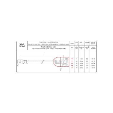 CAVO BATTERIA LUNGO 800 MM POSITIVO CON MORSETTO CAVO DA 16 MMQ CAPIC. DA 8,5 MM CON ISOLANTE ( Conf. da 1 pz )