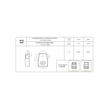 COPRIMORSETTO ROSSO USCITA LATERALE DX FORO 16 MM ( Conf. da 10 pz )