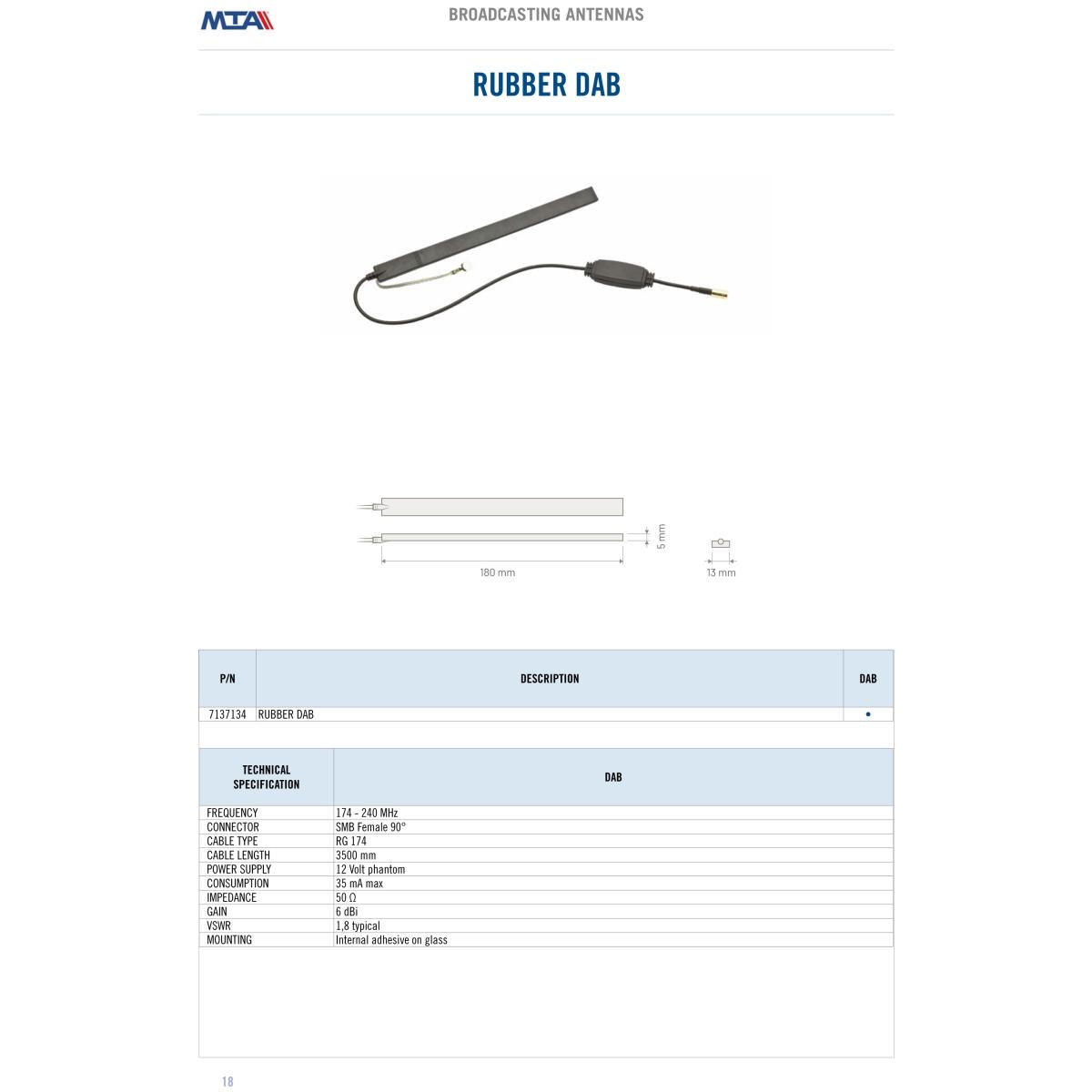 Internal DAB rubber antenna with extension cable - 3,50 MT