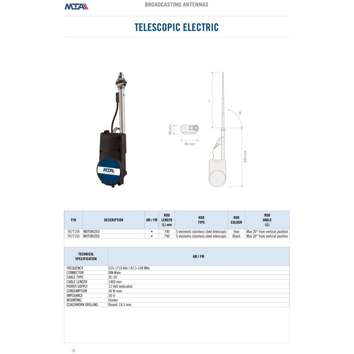 Telescopic electric AM/FM antenna - INOX version