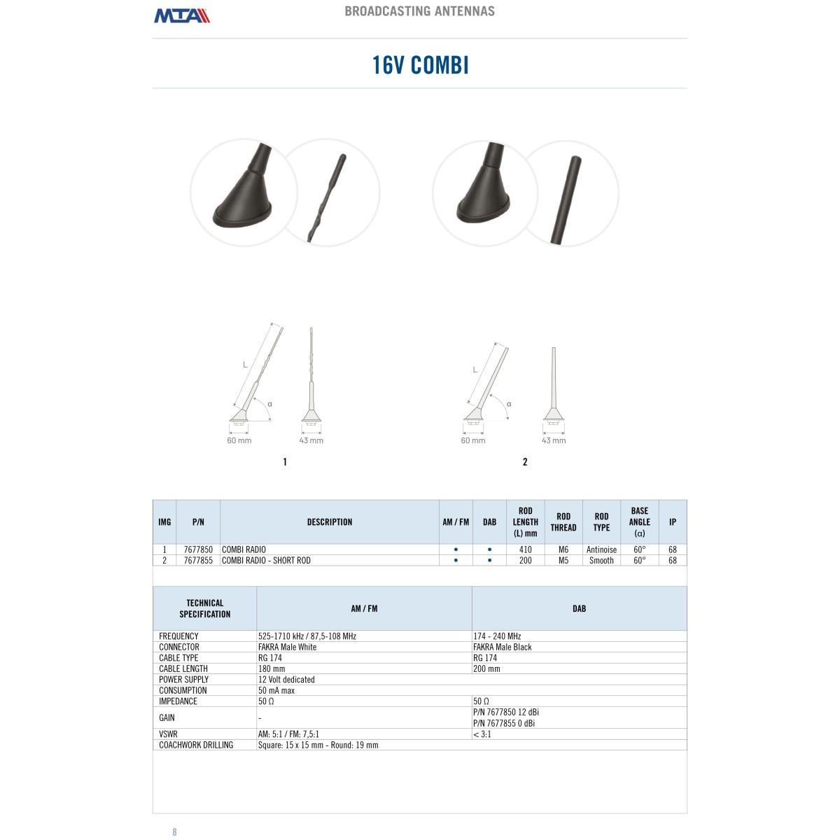 MTA - 16V COMBI RADIO SHORT ROD - AM/FM/DAB  ( Conf. Da 1 pz )