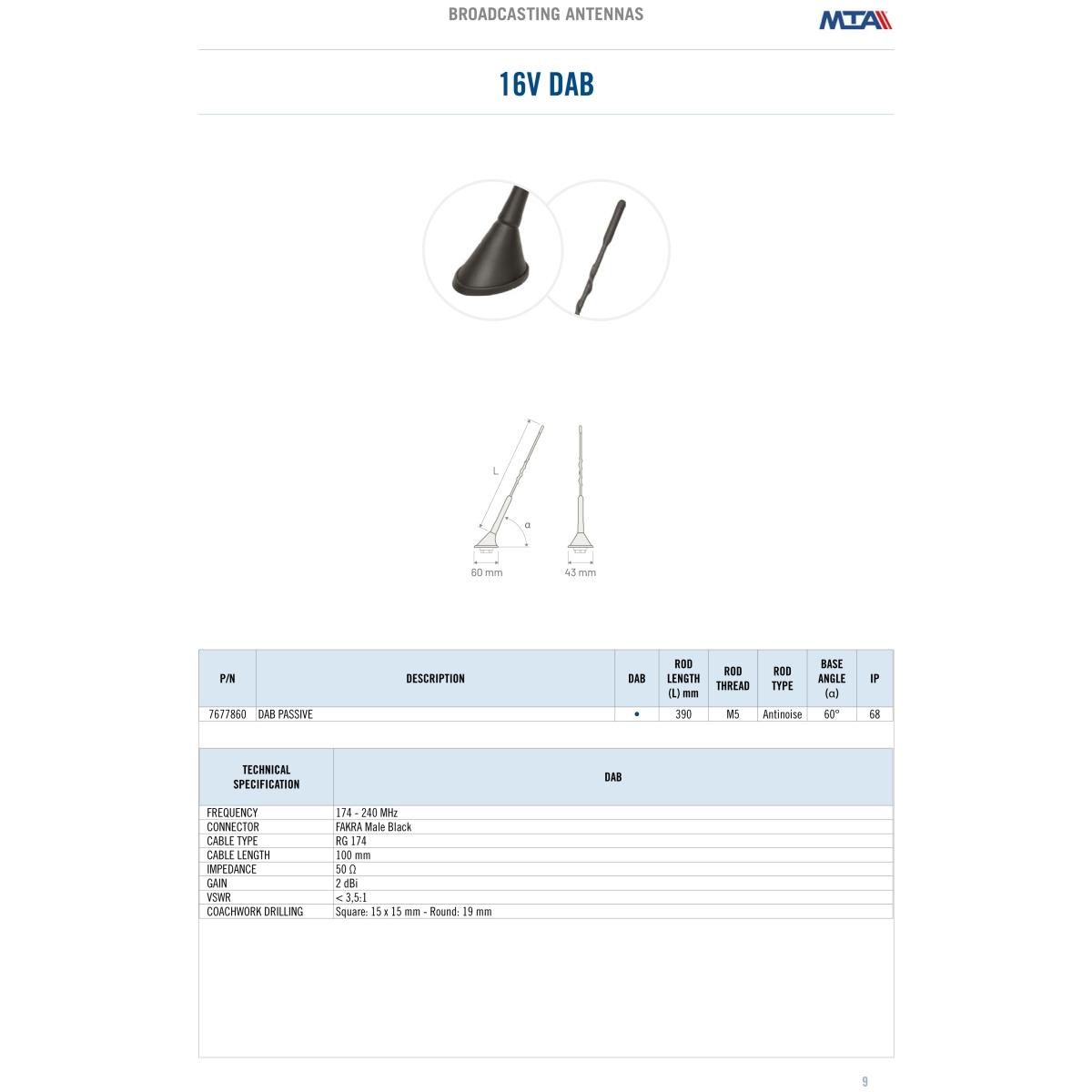 16V DAB PASSIVE roof antenna
