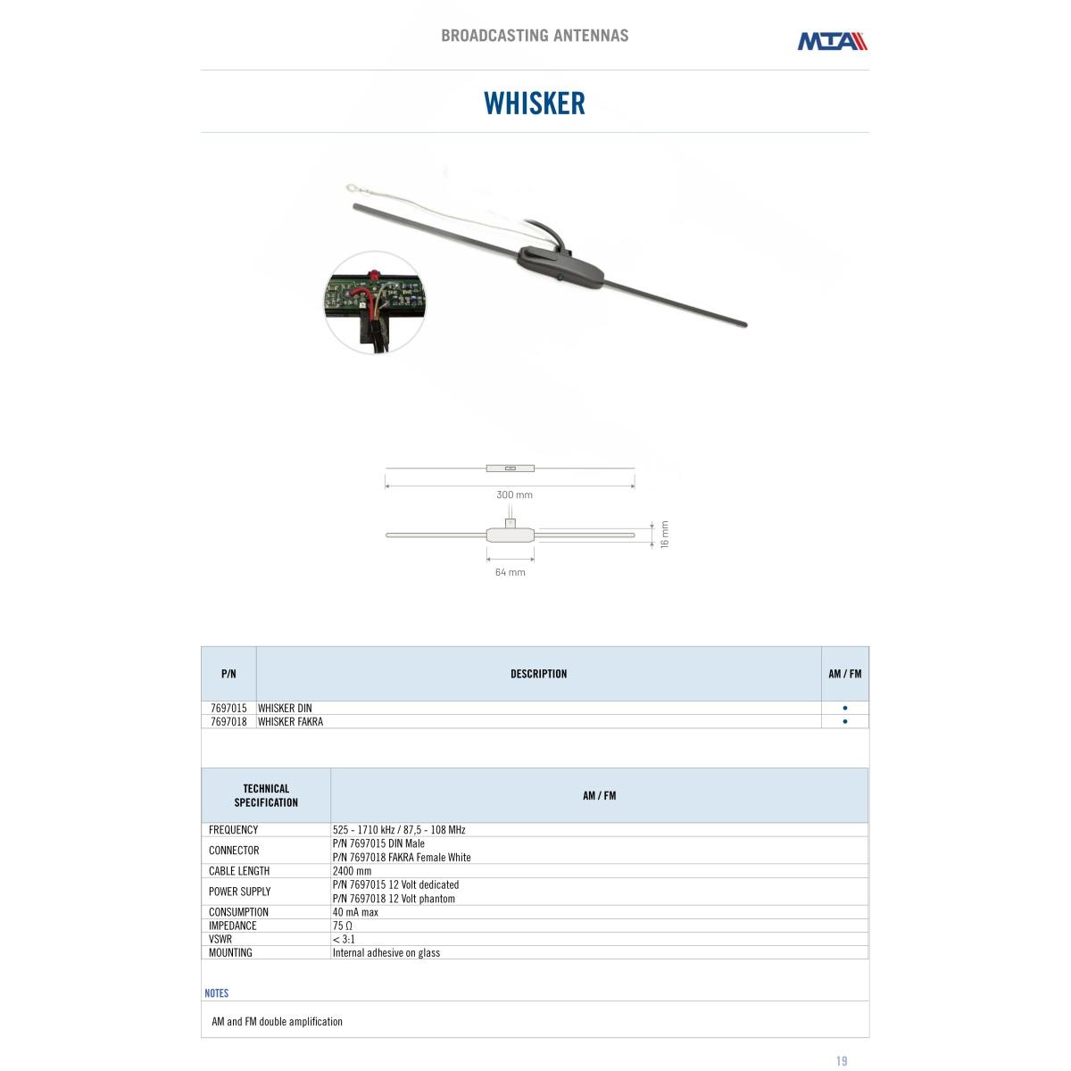 Universal electronic AM/FM antenna - FAKRA f code B connector - Double amplified