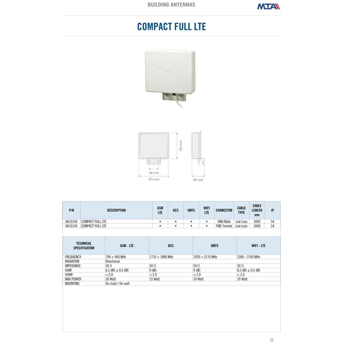 Ant.direz compatta 4g full lte cable 5mt sma/m