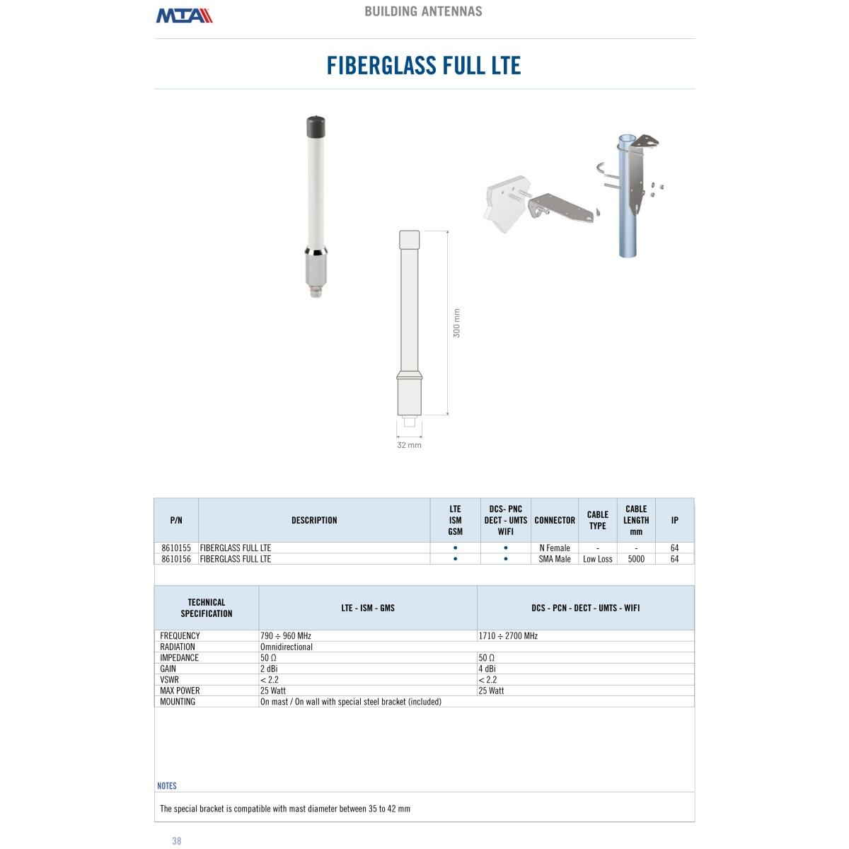 Fiberglass 4g cable low loss 5mt - smam+bracket