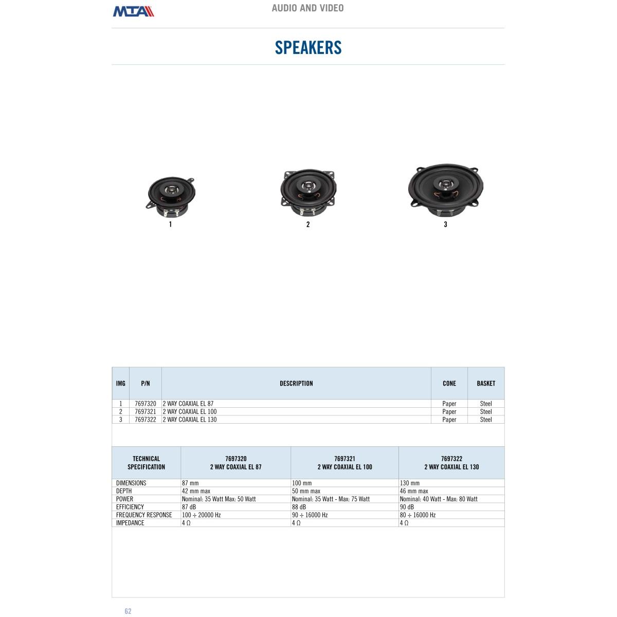 MTA - Loudspeakers EL100 (pair)  ( Conf. Da 1 pz )