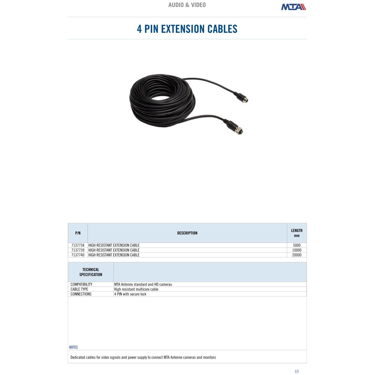 MTA - 4 PIN extension cable (length: 5mt)  ( Conf. Da 1 pz )