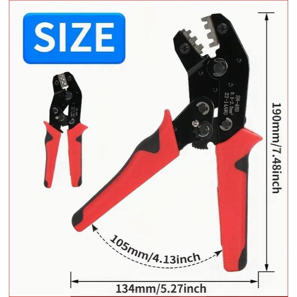 Pinza per terminali aperti non isolati,(0.5-2,5 mm²) matrice con doppia misura rame/rivestimento, a cricchetto,