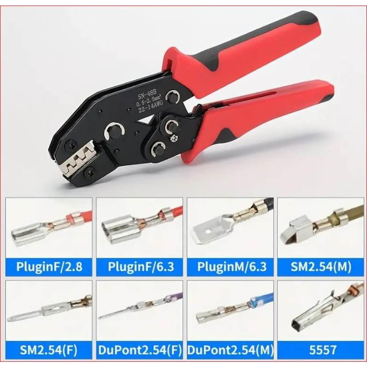 Pinza per terminali aperti non isolati,(0.5-2,5 mm²) matrice con doppia misura rame/rivestimento, a cricchetto,