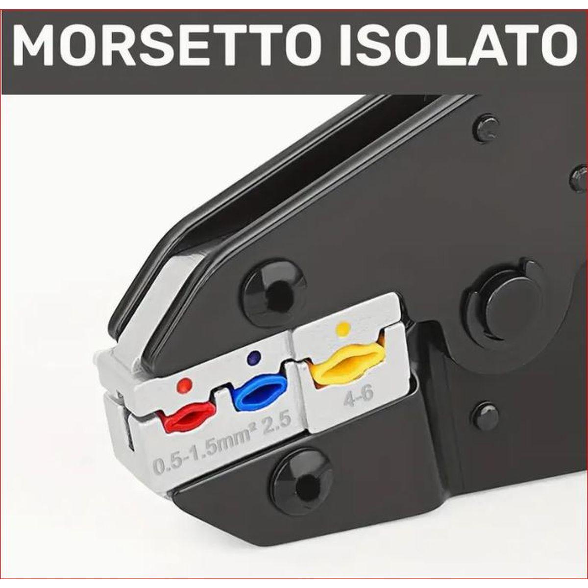 Pinza capicorda preisolati Rossi - Blu - Gialli da 0,5 a 6 mmq a cricchetto con sgancio